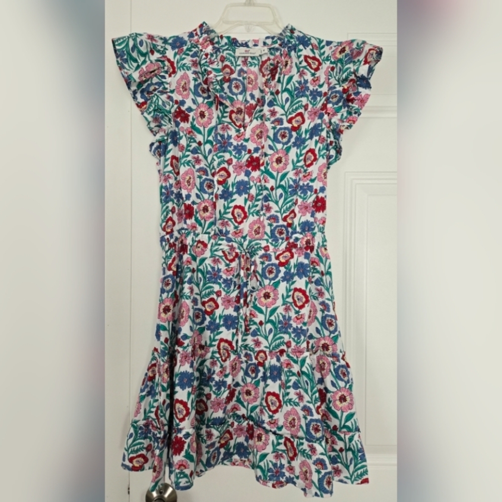 Vineyard Vines Pink and Blue Flutter Sleeve Sundress